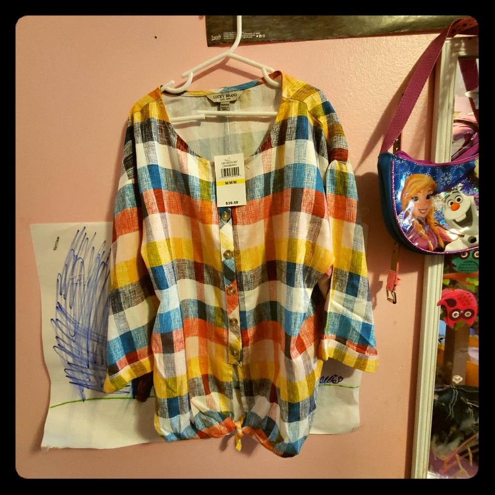 NWT*JUNIORS CHECKERED 3/4 SLEAVE BLOUSE